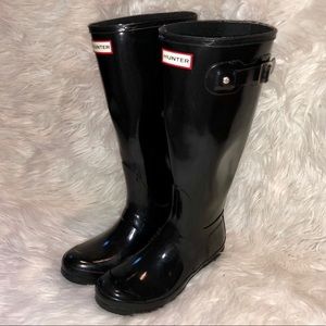 Hunter Tall Original Black Gloss Rain Boots Size 7